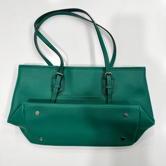 Dana Buchman Green Tote Purse Silver Hardware Zebra Interior Like New - Picture 3 of 5